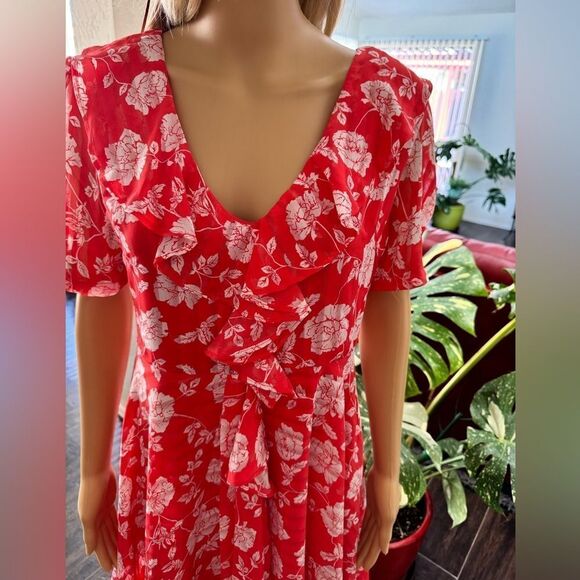 Lulu’s Ximena Coral Red Floral Print Ruffled Short Sleeve Mini Dress sz M EUC - Picture 5 of 16